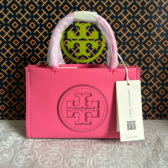 Tory Burch Mini Ella Bio Tote Bag Crossbody Pink Love - Picture 1 of 11